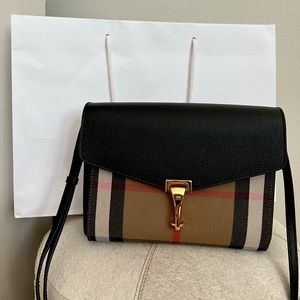 Burberry Derby Calfskin House Check Small Macken Crossbody Bag in Black